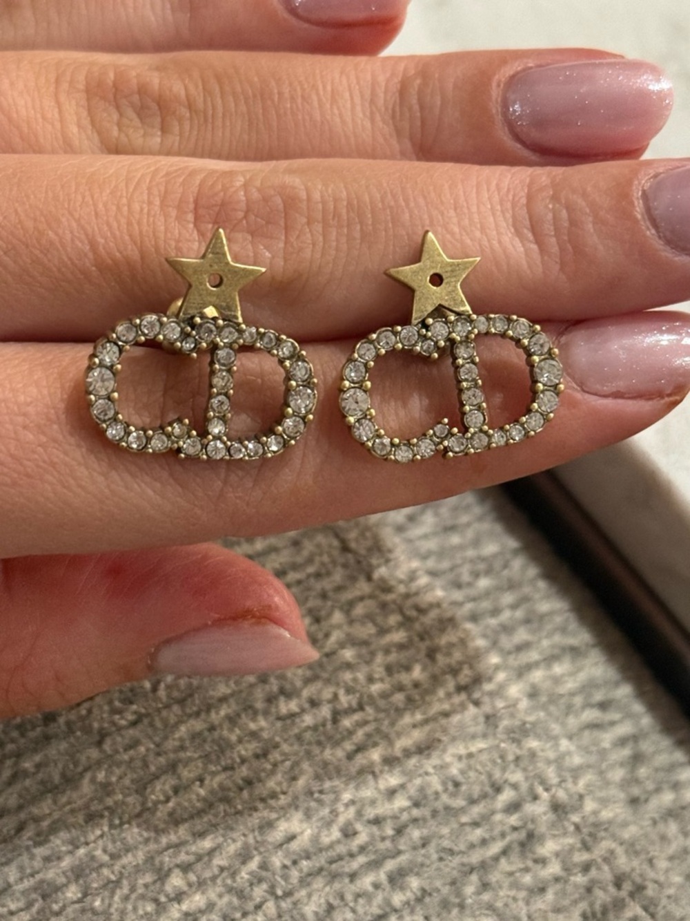 Dior Gold-Tone Crystal Double-D Ring Star Stud Earrings - Gold & Clear